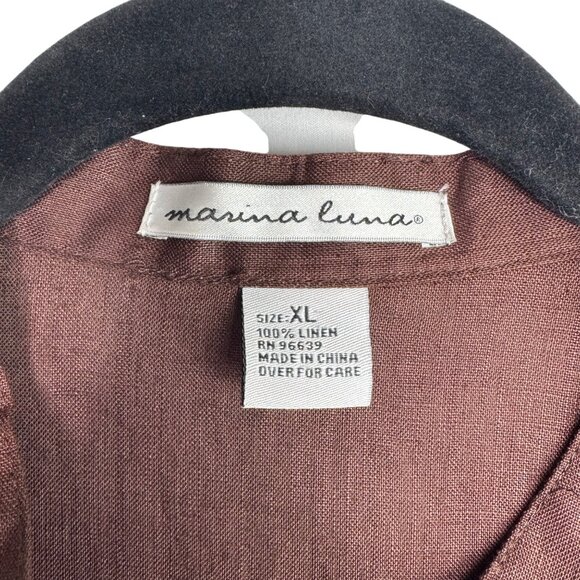 MARINA LUNA 100% Linen Size XL Brown Pintuck Sleveless Blouse VacationSummer Top - Picture 2 of 6